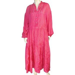 & OTHER STORIES Dress, M, HOT PINK, Midi, Slip, Ladder Cutouts, Long sleeves